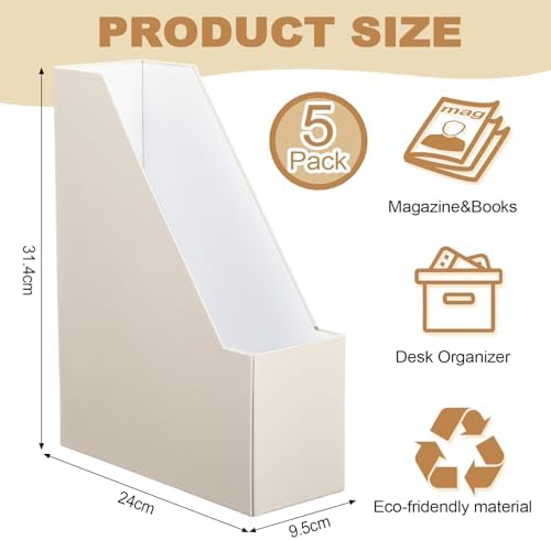5 Pack Magazine File Holder Vertical Desk Organizer Beige