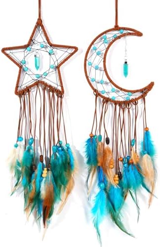 2 Pack DIY Feather Dream Catcher Kits Turquoise Wall Hanging Boho Decor for Adults