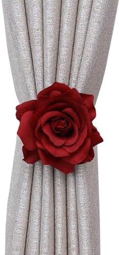 COSLANLEE Magnetic Rose Curtain Tiebacks 2 Pack Red