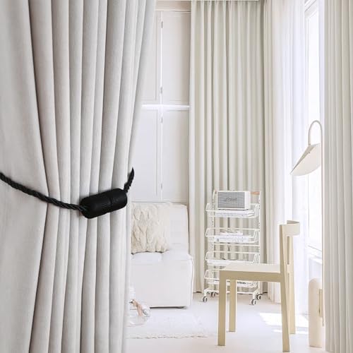 2 Pack Black Magnetic Curtain Holdbacks - Strong Tangle-Free