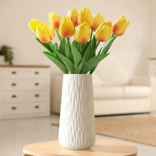 COPOTEA 8 Inch White Ceramic Vase for Home Decor