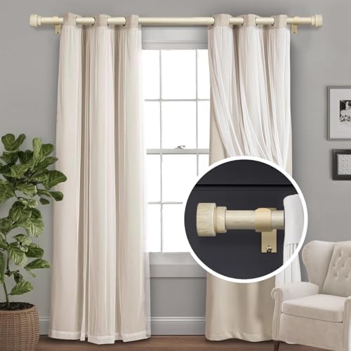 2 Pack White Oak Wood Grain Curtain Rods 1 Inch Diameter Adjustable Heavy Duty Boho Decorative for Windows