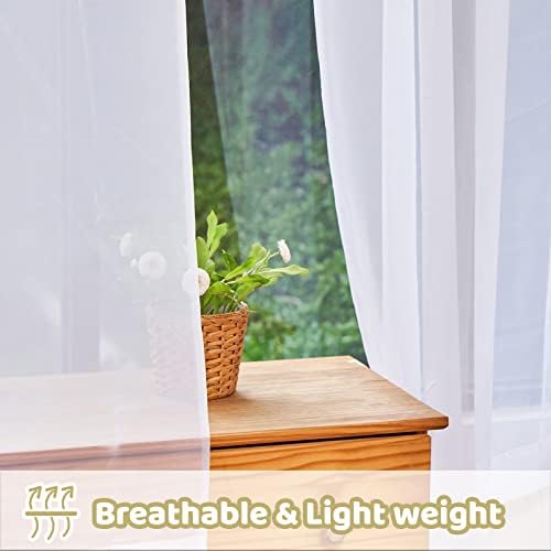 White Sheer Curtains 54 Inch Length 2 Panels Set