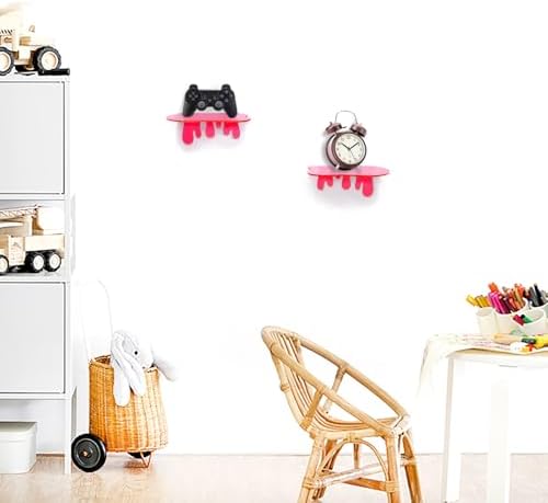 SetGame 2 Pack Acrylic Floating Wall Shelves - Pink 7 Inch Display