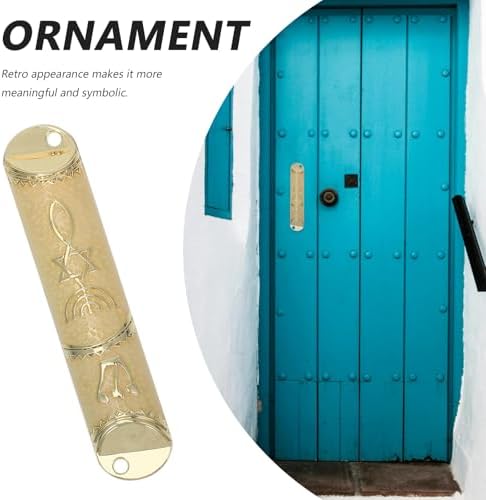 PRETYZOOM Beige Metal Mezuzah with Scroll for Door