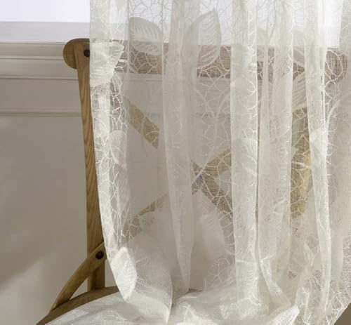 Modern Minimalist European Pastoral Style Solid Color Jacquard Semi Sheer Curtains Rod Pocket 1 Panel White 52x63 Inch