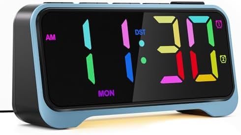 RGB Alarm Clock for Kids Teens Dual Alarm with Night Light and USB Charger