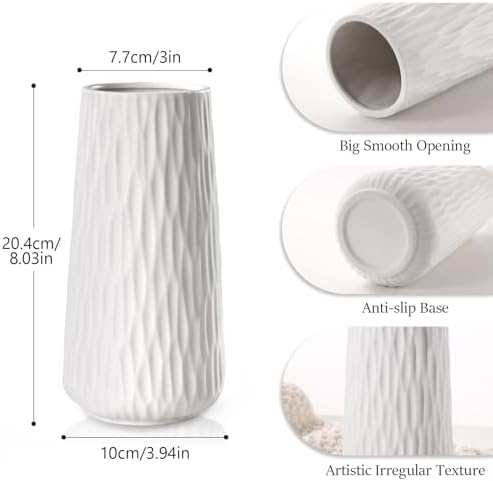 COPOTEA 8 Inch White Ceramic Vase for Home Decor