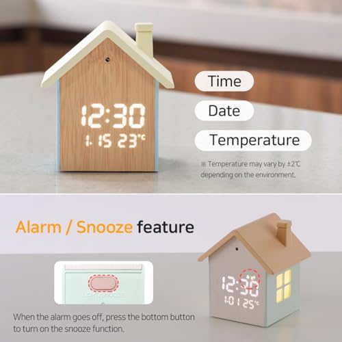 FLAITO Mood Home LED Table Clock - House-Shaped Night Light with Auto-Dimming and Snooze