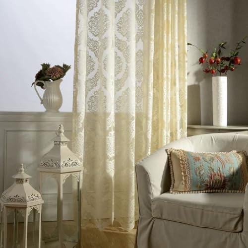 Simple European Style Yellow Solid Color Jacquard Curtains Panel