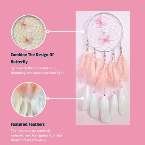 Pink Butterfly Dream Catcher Wall Decor for Girls
