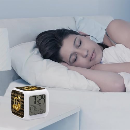 Gold Musical Note with Shiny Star Alarm Clock with LED Display and 7 Color Night Light