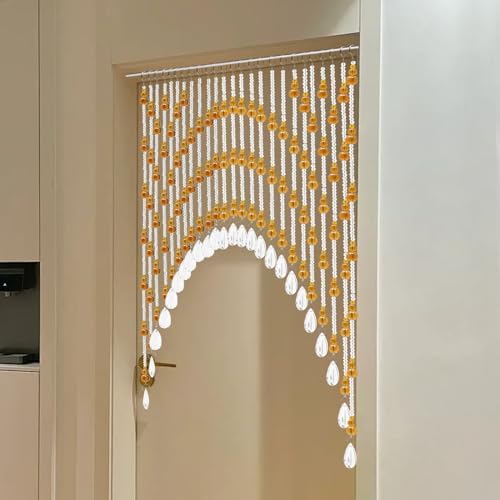 Arched Crystal Beaded Curtain for Doors and Windows Amber-Clear