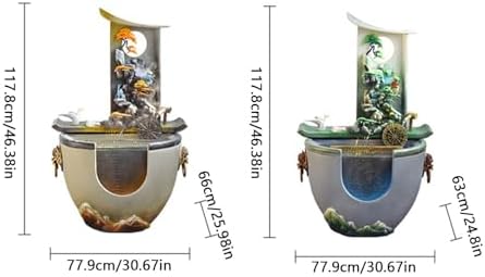 Modern Floor-Standing Waterfall Fountain with Feng Shui Wheel and Fish Pond