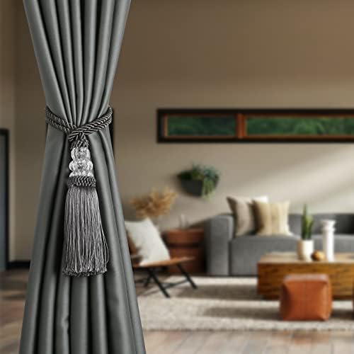 Modern Curtain Tiebacks with Tassel 2 Pack Charcoal