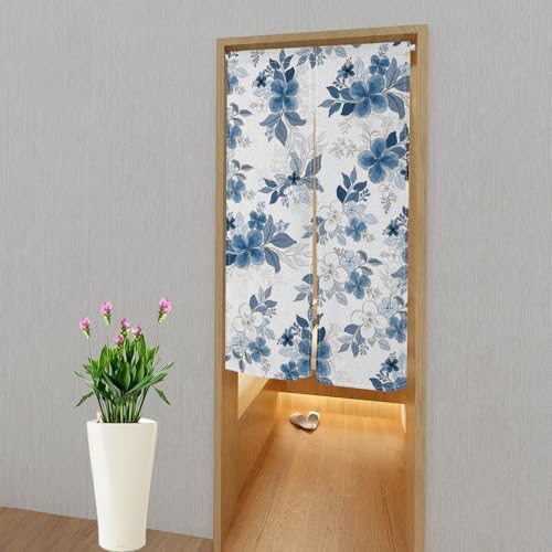 Blue Floral Noren Curtain for Home Decor