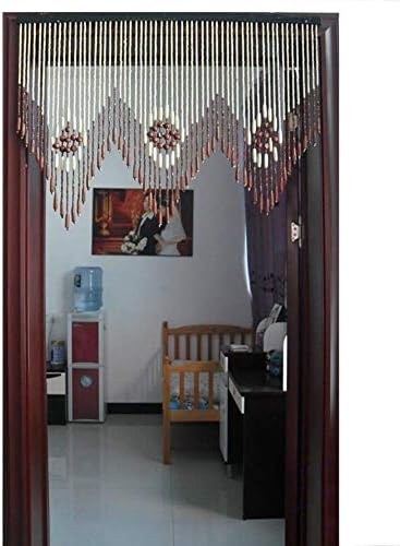 Wood Beaded Door Curtain 60 Strands 90x65cm Retro Style Decor