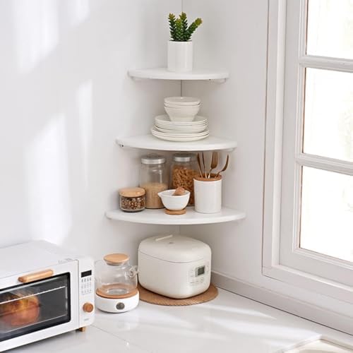 Solid Oak Corner Shelf Wall Mount 7in White