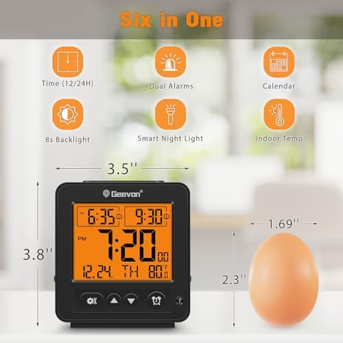 Geevon Smart Night Light Alarm Clock with 2 Beeps and Temperature Monitor