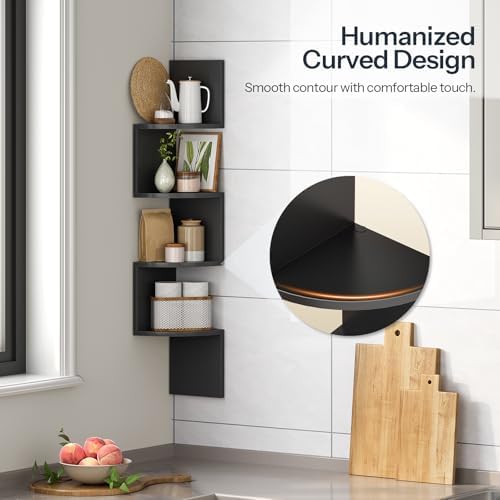 HOOBRO 4-Tier Floating Corner Shelves Set of 2 Black