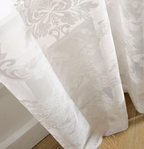 Premium Solid Color Damask Jacquard Embroidered Semi Sheer Curtains