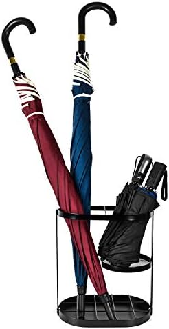 Modern Black Metal Umbrella Stand Rack with Drip Tray and 15 Slots