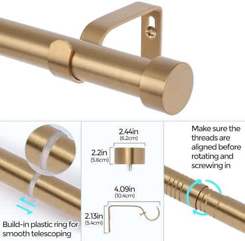 2 Pack Warm Gold Curtain Rods for Windows 36-88 Inches