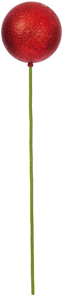 Vickerman 4 Inch Red Glitter Ball Ornament Stick 6 Pack