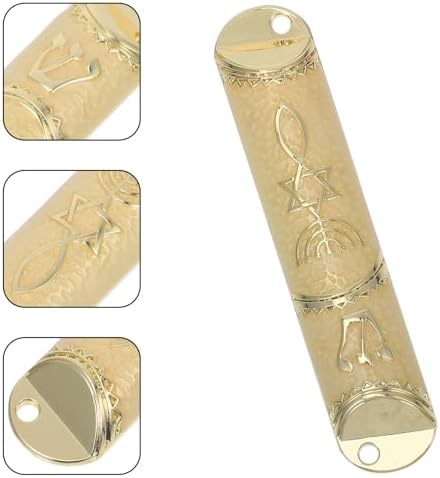 PRETYZOOM Beige Metal Mezuzah with Scroll for Door