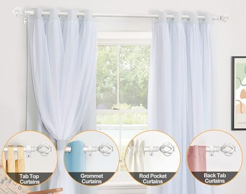 USFOOK White Curtain Rod 32-58 Inches 78 Inch Diameter Telescoping Splicing Rods with Twisted Cage Finials