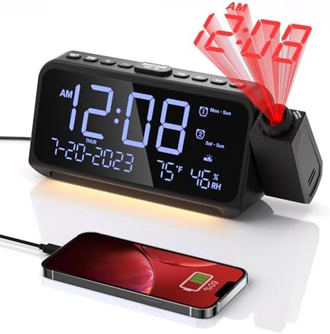 Projection Alarm Clock with Rotatable Projector and Smart Features for Bedroom