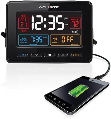 AcuRite Atomic Dual Alarm Clock with USB Charging Black