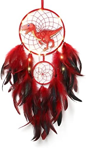LOMOHOO Dinosaur Dream Catcher LED Light Handmade Decor for Kids Bedroom