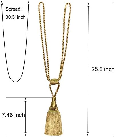 Fenghuangwu Gold Curtain Tiebacks with Tassel 2 Pack