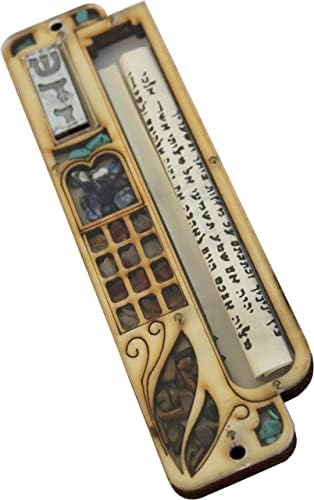Holy Land Market Torah Book Mezuzah with Gemstones and Hoshen Stones