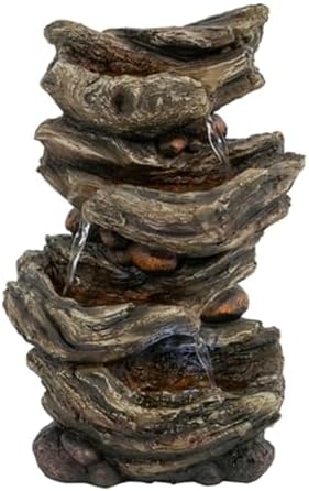 9x5x14 Indoor Brown Wood-Look Water Fountain with LED Light