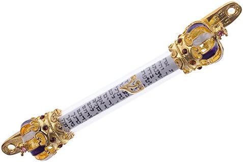 Holy Land Market Gold Plated King David Royal Crown Mezuzah with Scripture Parchment Scroll