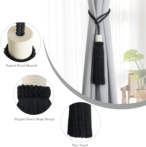 Curtain Tiebacks Rope Modern Holdbacks for Drapes 4 Pack