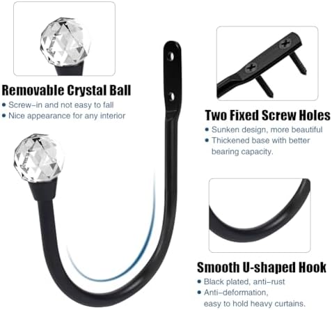 Crystal Decorative U-Shaped Curtain Holdback Copper Finish with Glass Ball Finial Wall Mounted 2-Pack