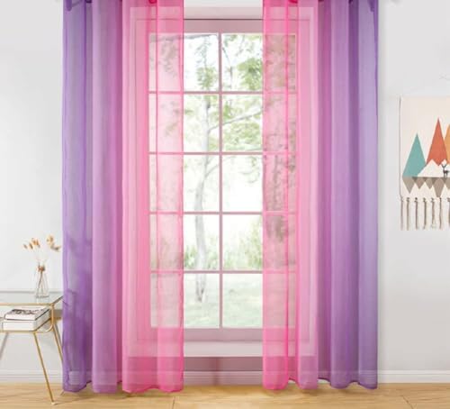 European American Color Gradient Basic Rod Pocket Top Semi Sheer Curtains Blue 2 Panels