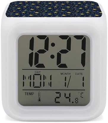 Yellow Star Sun Print Digital Alarm Clock with Night Light