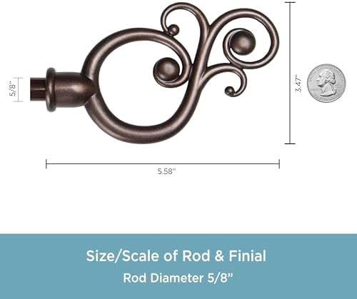 Kenney Valencia Large Scroll End Window Rod 28-48 Adjustable Chocolate Finish