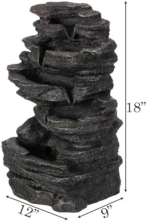 Cascading 5-Tier Electric Rock Water Fountain with LED Lights 18 In