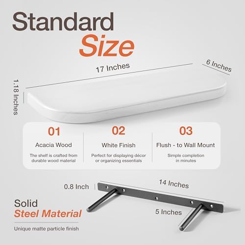 BATODA Set of 2 17 Inch White Floating Shelves Wall Mounted