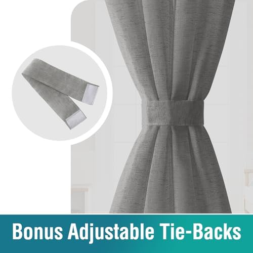 Turquoize Grey Linen French Door Curtains with Tie-Back