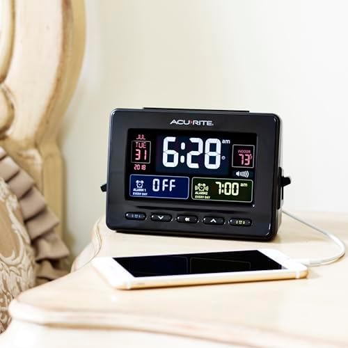AcuRite Atomic Dual Alarm Clock with USB Charging Black