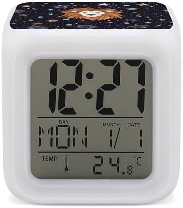 Lion and Stars Alarm Clock with Night Light and Date Display
