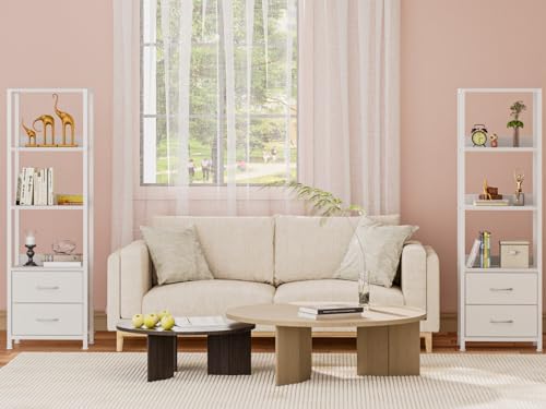 Furnulem 4-Tier Corner Bookshelf with Drawers