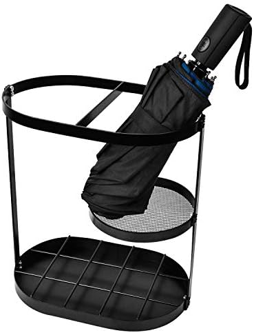 Modern Black Metal Umbrella Stand Rack with Drip Tray and 15 Slots