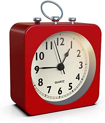 AYRELY Battery Operated Alarm Clock with Square Metal Case Red